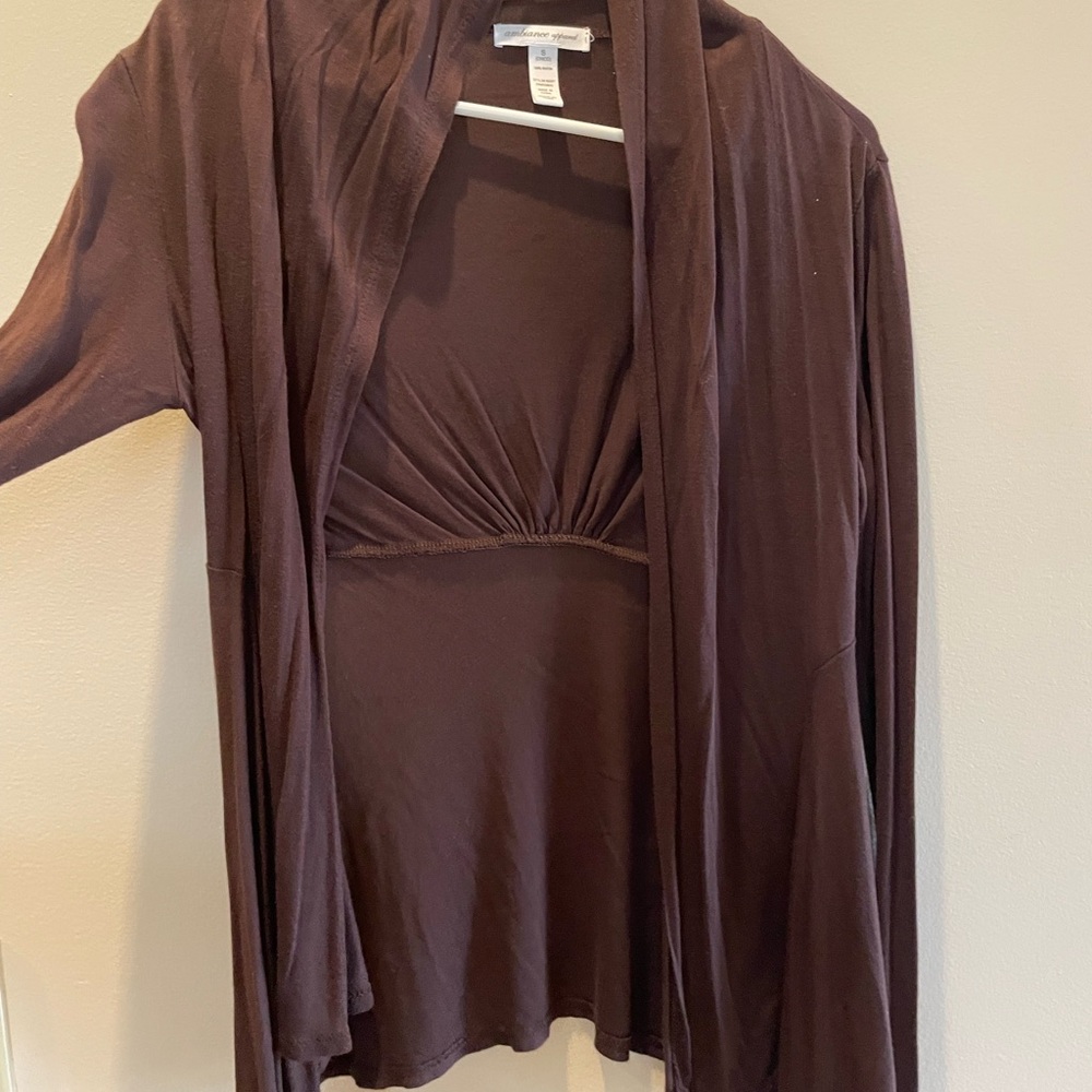 Ambiance Brown Open-Front Drape Cardigan Shrug